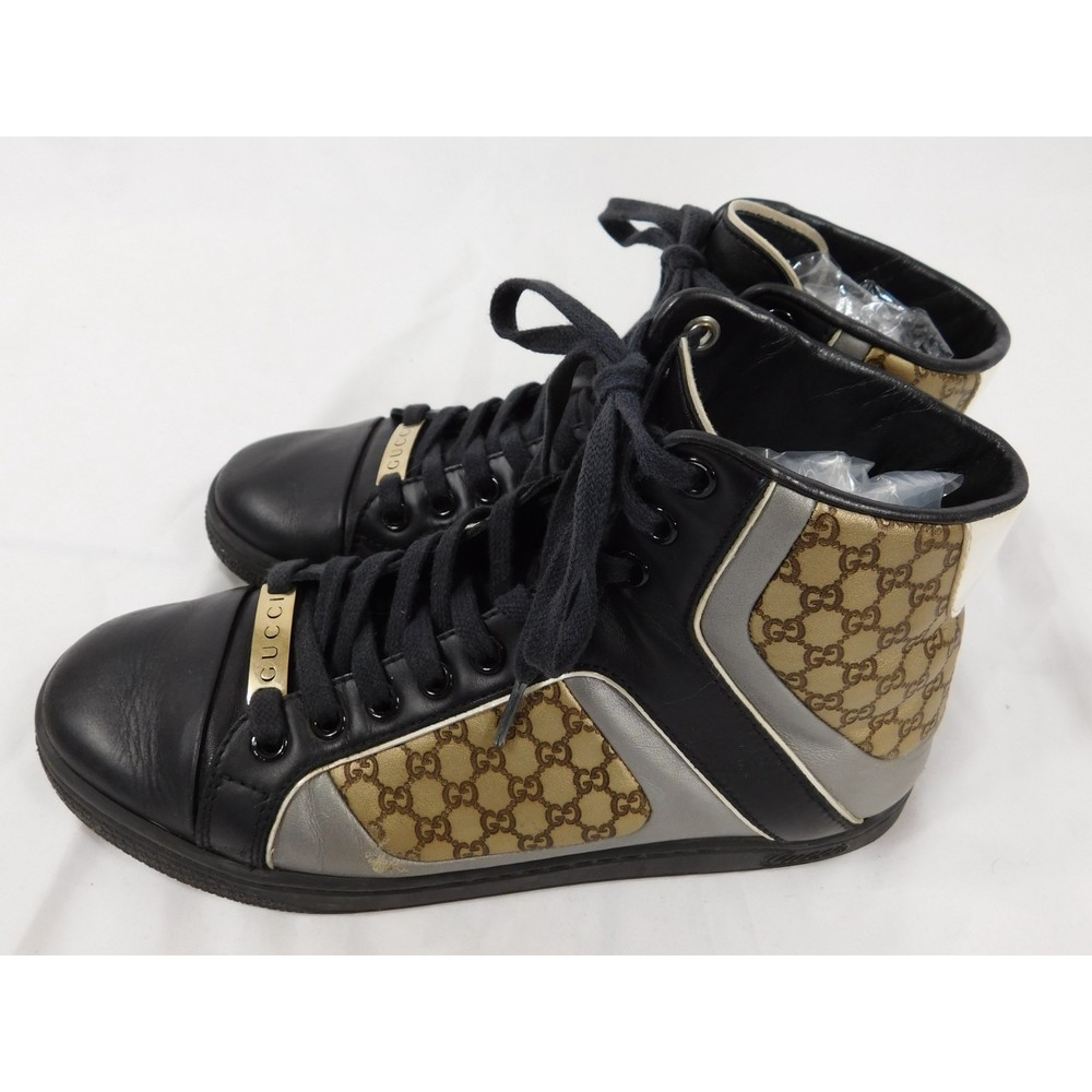 GUCCI MONOGRAM LEATHER HIGH TOP SNEAKERS SZ 36 - Picture 6 of 13